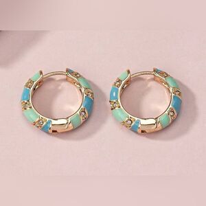 Boho blue enamel hoop earrings N561